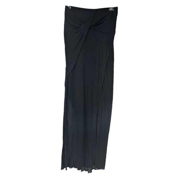 Helmut Lang Dress Black Maxi Strapless High Slit Draped Micro Modal Size L Sexy - Picture 1 of 9